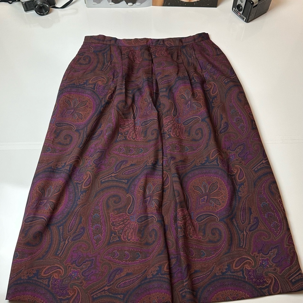 Vintage 90s Imported Fabrics Midi Skirt Paisley Dark Academia Classic Feminine